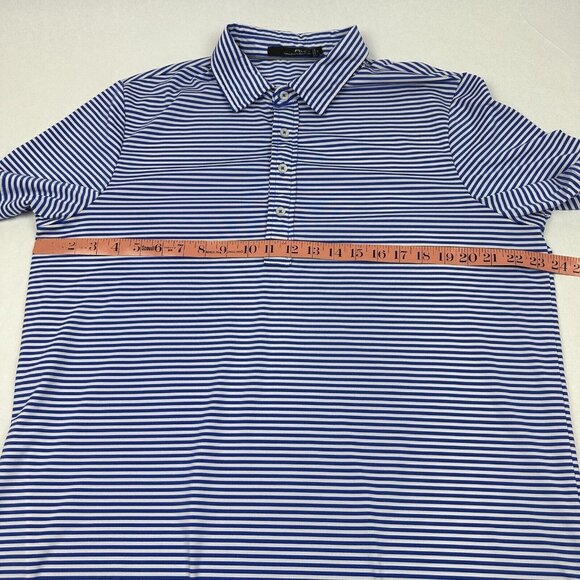 RLX Ralph Lauren Polo Shirt Mens Large Golf Blue‎ White Striped Logo Sleeve - Picture 6 of 8
